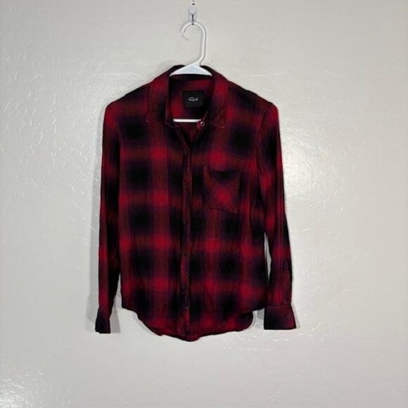 Rails Shirt Womens Small Black Carmine Chili Hunter Plaid Button Down Rayon - Picture 1 of 7
